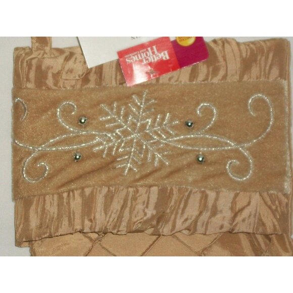Beige Christmas Stocking With Snowflake Embroidery & Sequins - Picture 2 of 6